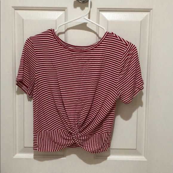 Red Striped Crop Top with Knot - Picture 1 of 2
